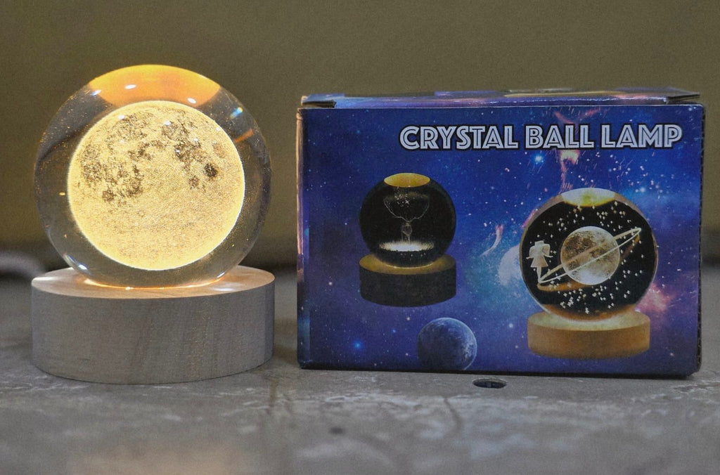 1 Pc USB LED Galaxy Crystal Ball Lamp | 3D Planet Moon Night Light | Bedroom & Party Home Decor | Kids Birthday Gift (Moon Shape Only)