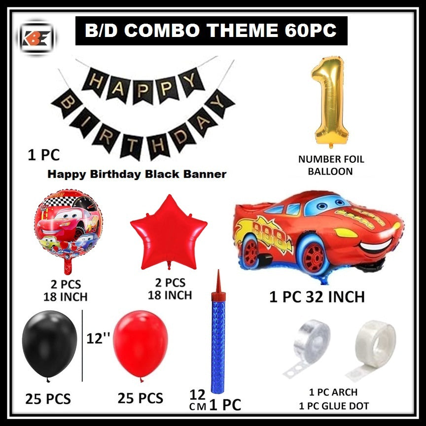 Car Theme Birthday Party Decoration Set 60 Pcs for Kids Boys & Girls 1st
