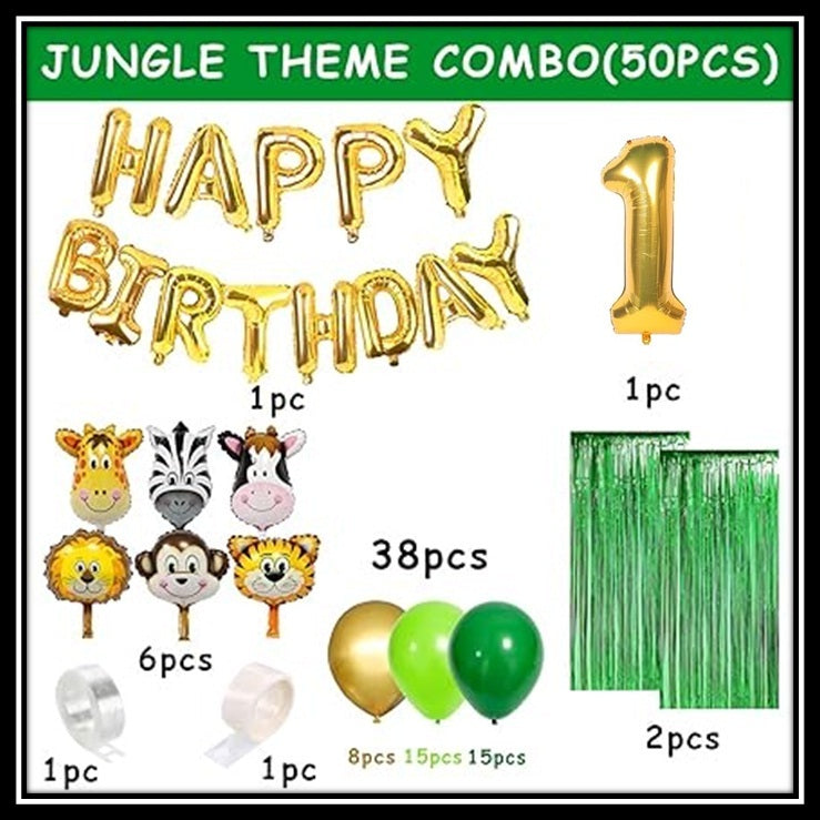 Jungle Theme Birthday Party Decoration Set 50 Pcs for Kids Boys & Girls – 1st