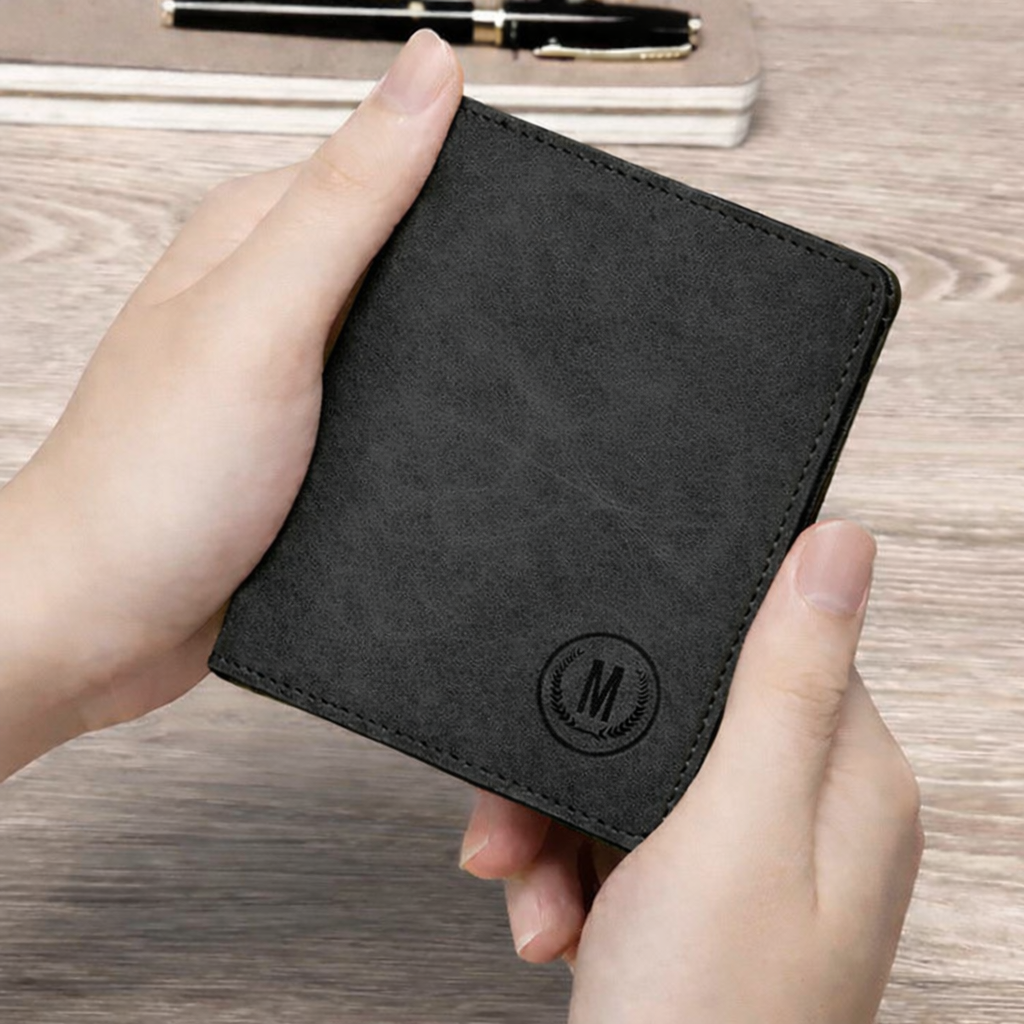 Trending M-Design RFID Wallet | Compact PU Card Holder with Coin Pocket Black