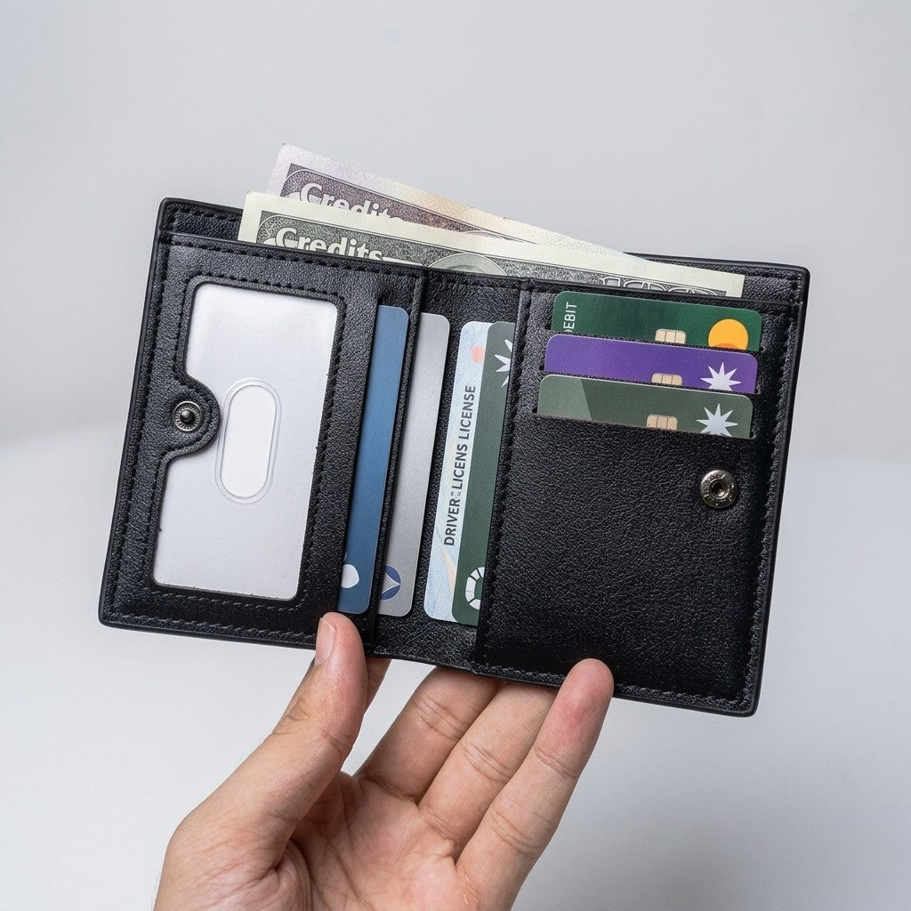 Balebaily Square Pattern Bifold Wallet | Compact PU Wallet for Men & Women Black