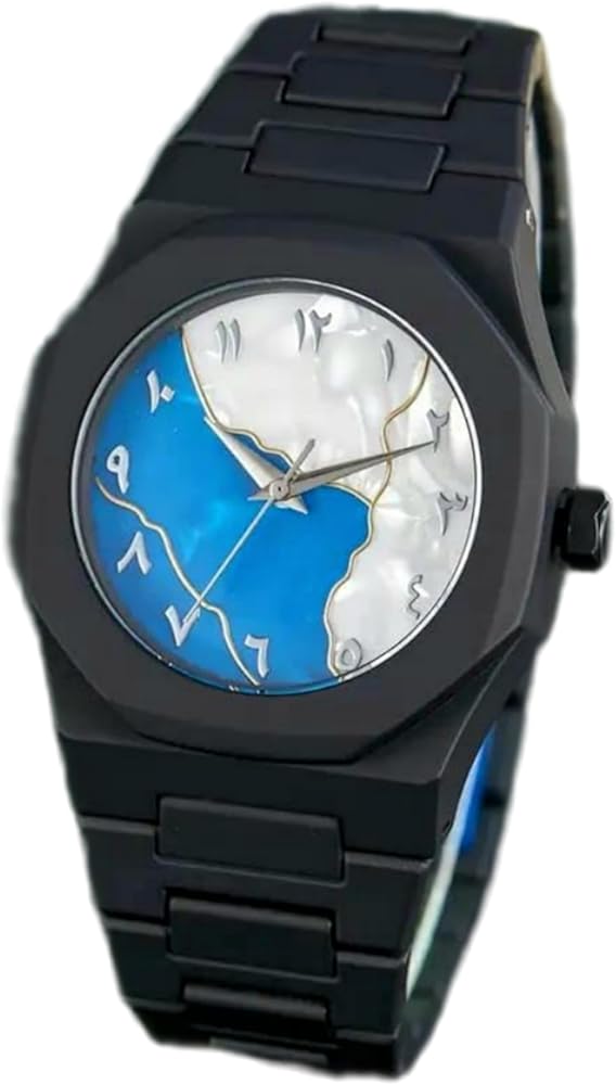 Black Aura Watch Elegant Stylish Design Strong Durable Build Comfortable Strap Clear Display – Blue White*