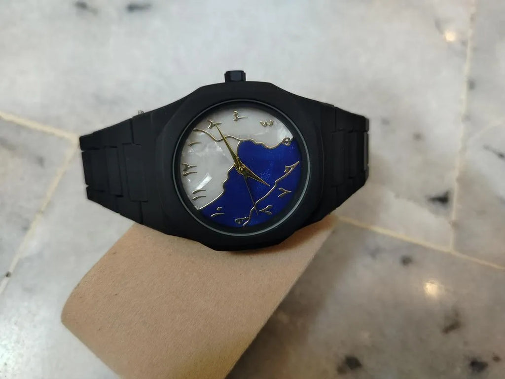 Black Aura Watch Elegant Stylish Design Strong Durable Build Comfortable Strap Clear Display – Blue White*