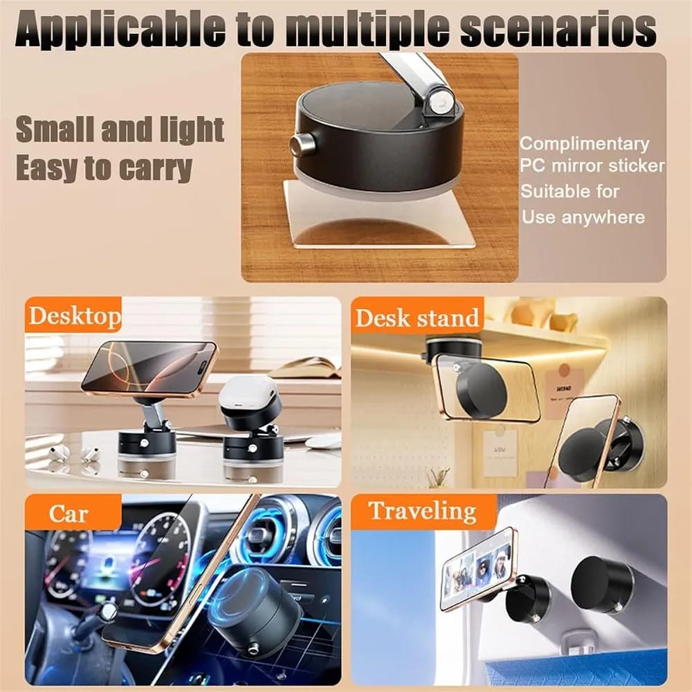 Double-Sided Vacuum Magnetic Phone Holder – Adjustable Foldable Rotating Suction Mount (Black)