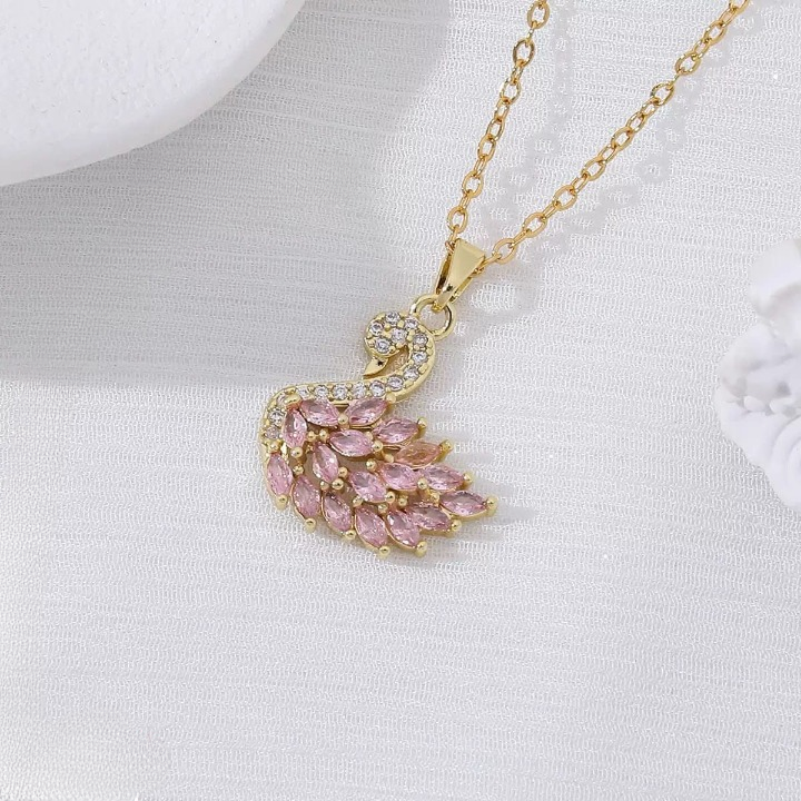 Swan Zircon Necklace - Jewelry Product Designed For Personal Style And Daily Fashion Routine - Golden Pink