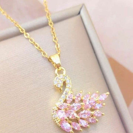 Swan Zircon Necklace - Jewelry Product Designed For Personal Style And Daily Fashion Routine - Golden Pink