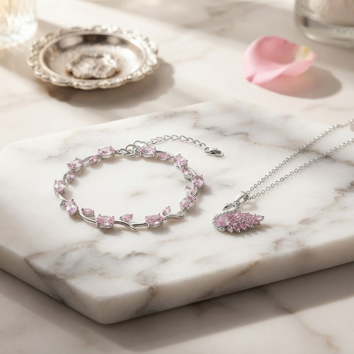 Tulip Bracelet With Swan Necklace Stainless Steel Durable Comfortable Stylish Affordable Practical Choice Reliable Performance | Golden Pink