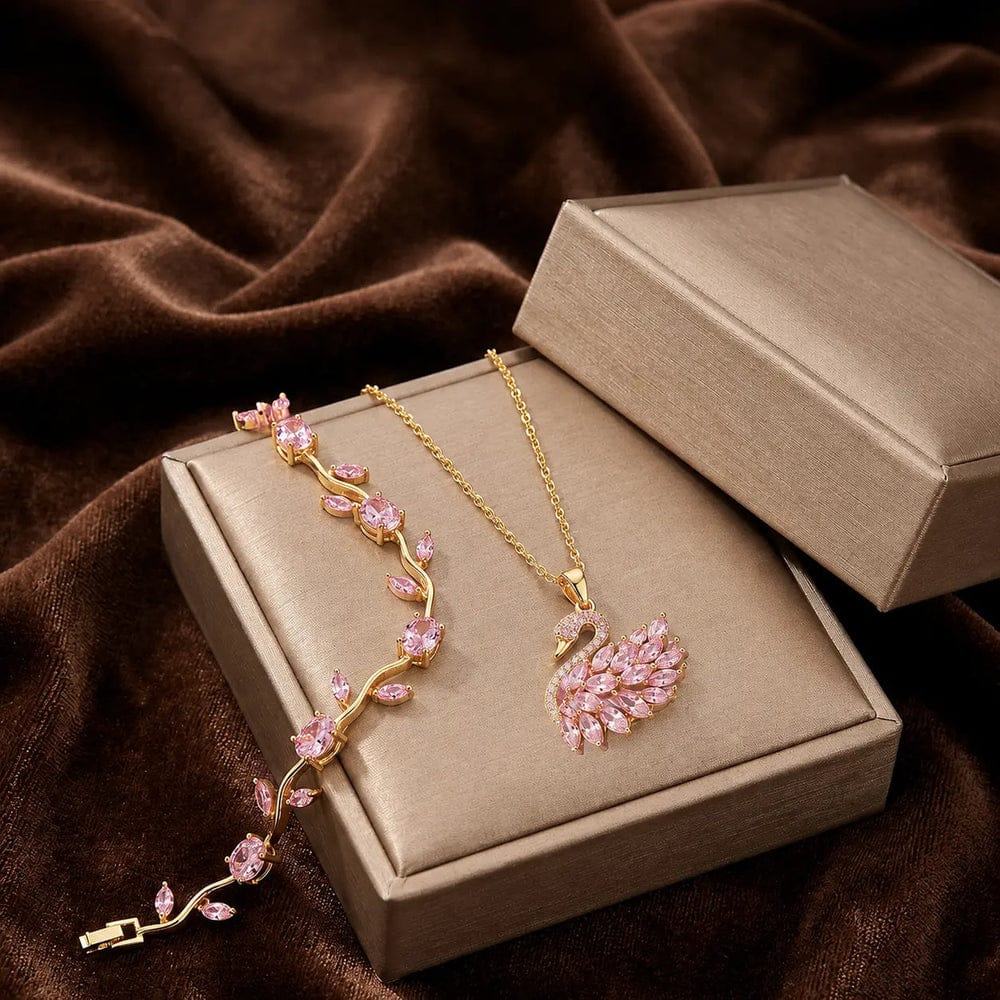 Tulip Bracelet With Swan Necklace Stainless Steel Durable Comfortable Stylish Affordable Practical Choice Reliable Performance | Golden Pink