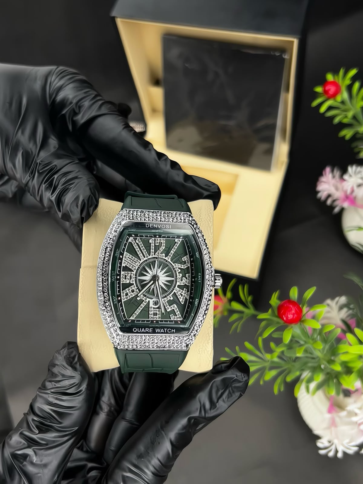 Denvosi Luxury Diamond Studded Strap Men’s Watch Elegant Durable Stylish Premium Choice For Parties Daily Wear And Special Occasions | Black