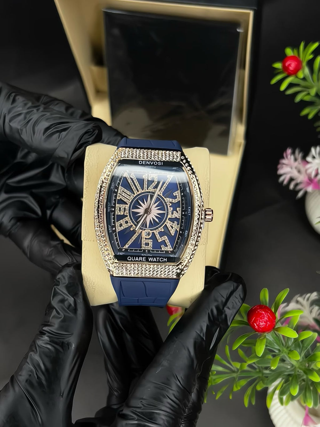 Denvosi Luxury Diamond Studded Strap Men’s Watch Elegant Durable Stylish Premium Choice For Parties Daily Wear And Special Occasions | Black